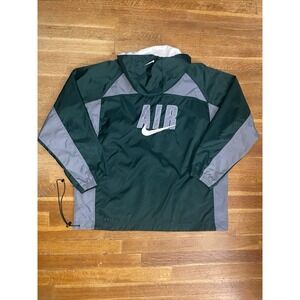 Nike Jacket Mens Large Green Gray Hooded Pullover Windbreaker Air Swoosh 90s